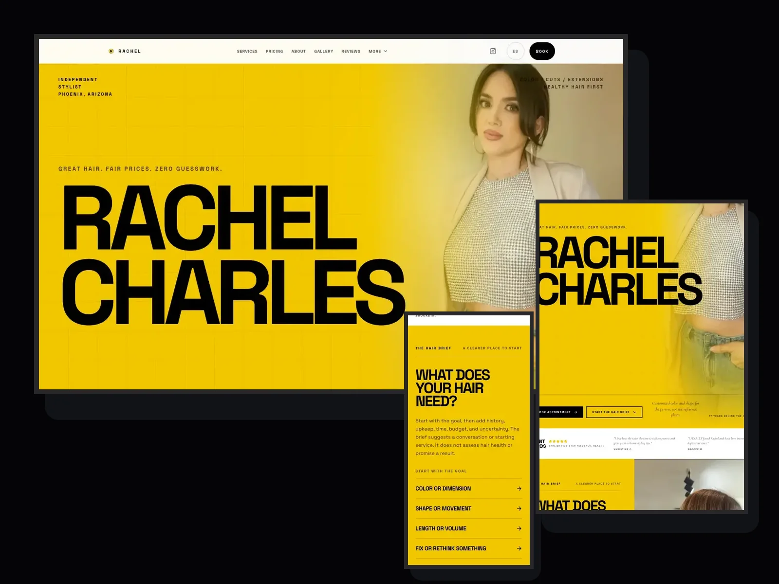 The Hair By Rachel Charles booking website as it shipped