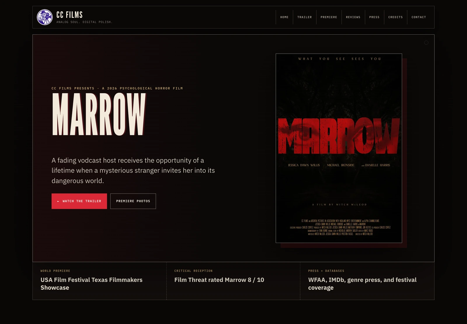 CC Films official film website on desktop.