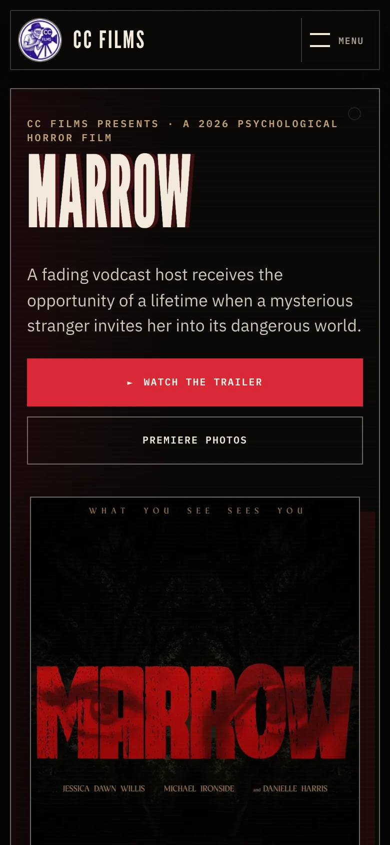 CC Films official film website on a phone.