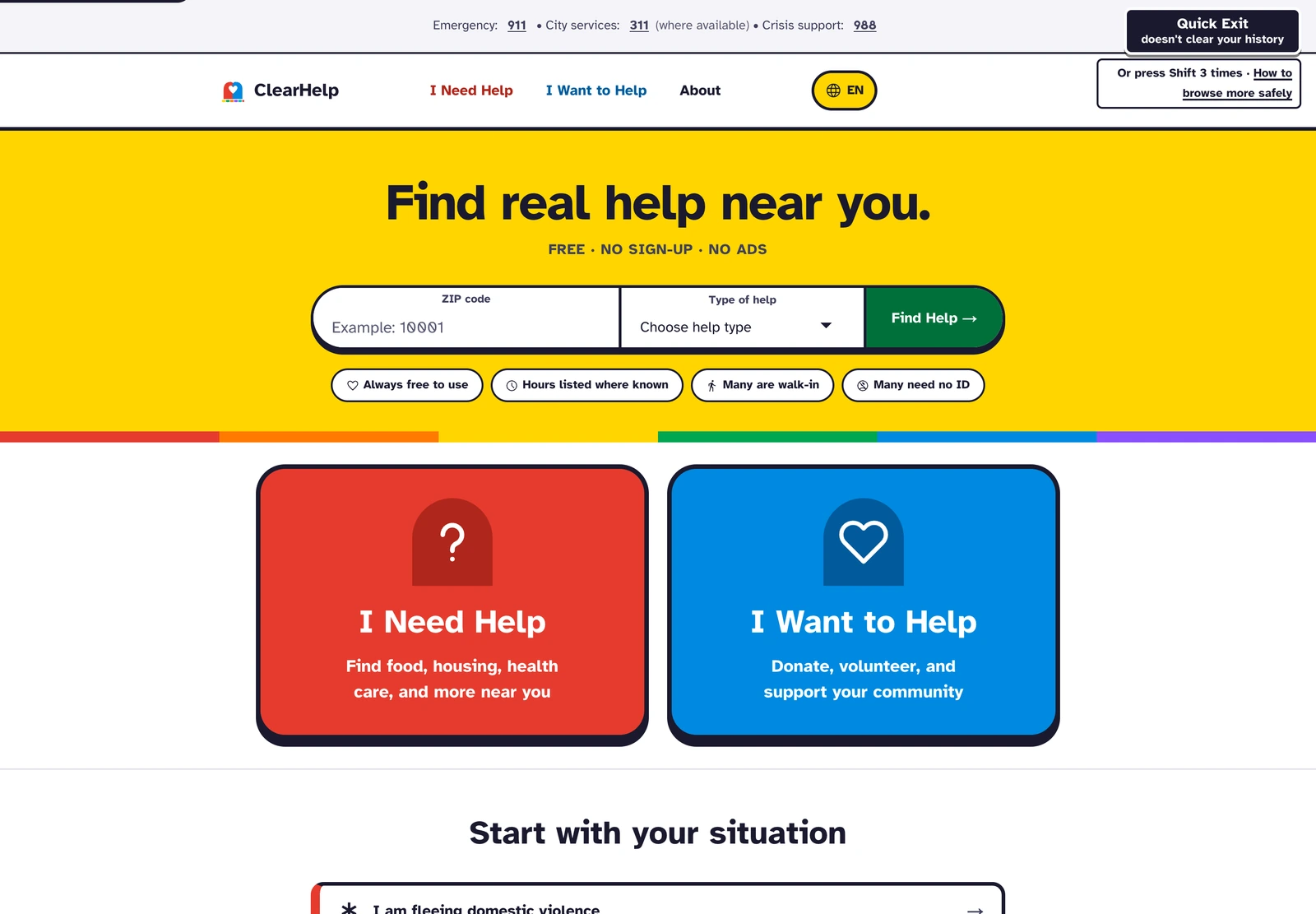 ClearHelp resource-search website on desktop.