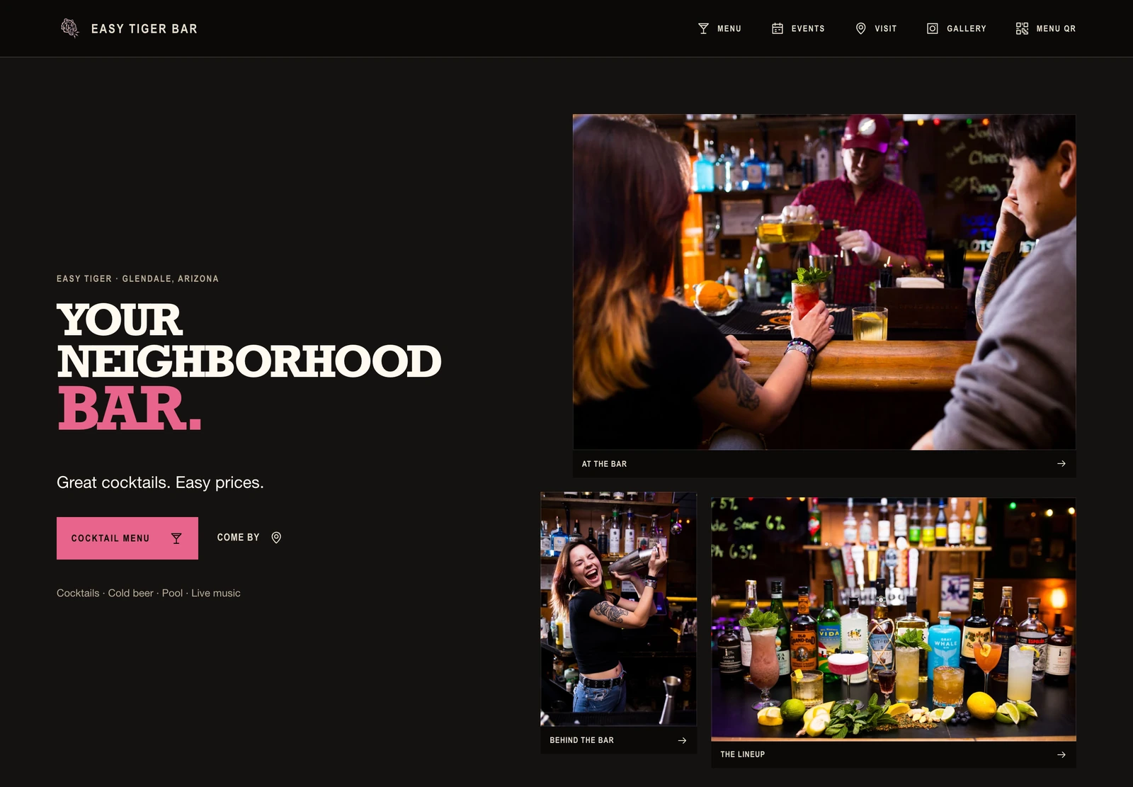 Easy Tiger Bar website on desktop.
