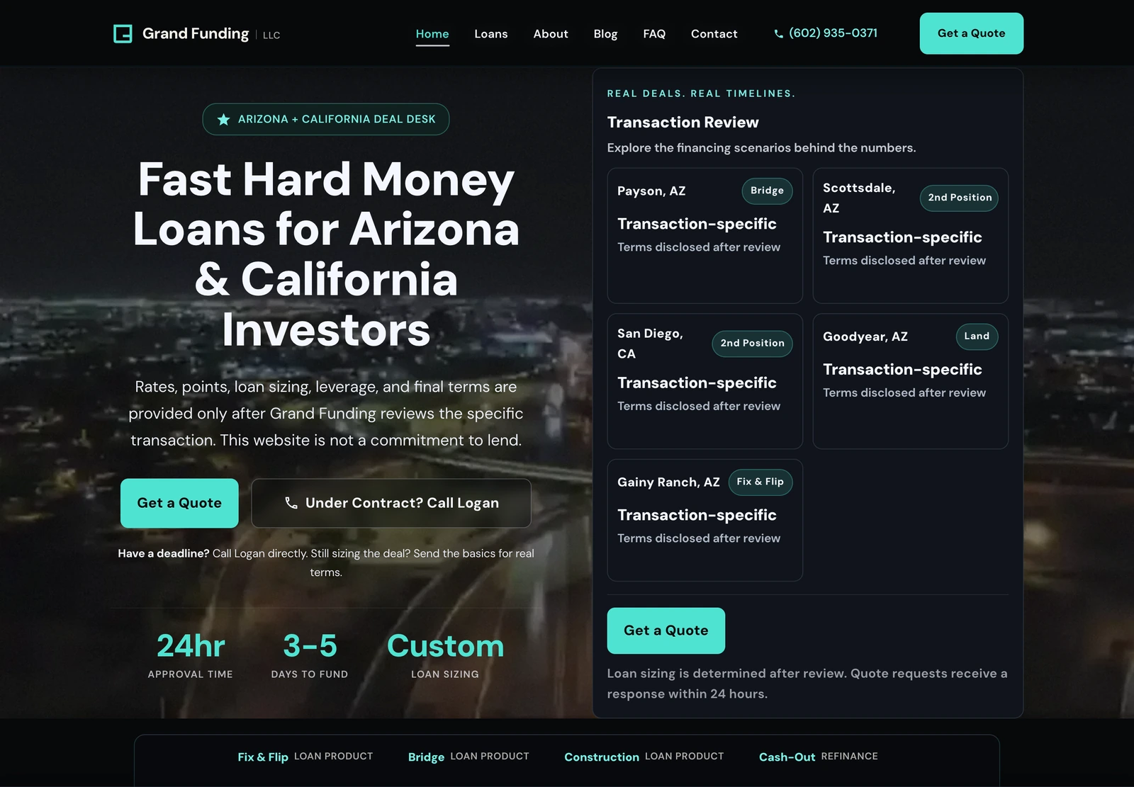 Grand Funding information website on desktop.