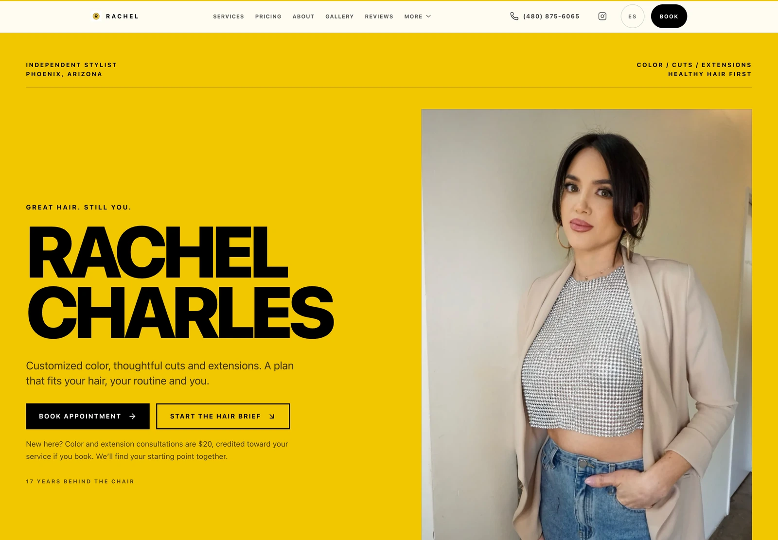 Hair By Rachel salon website on desktop.