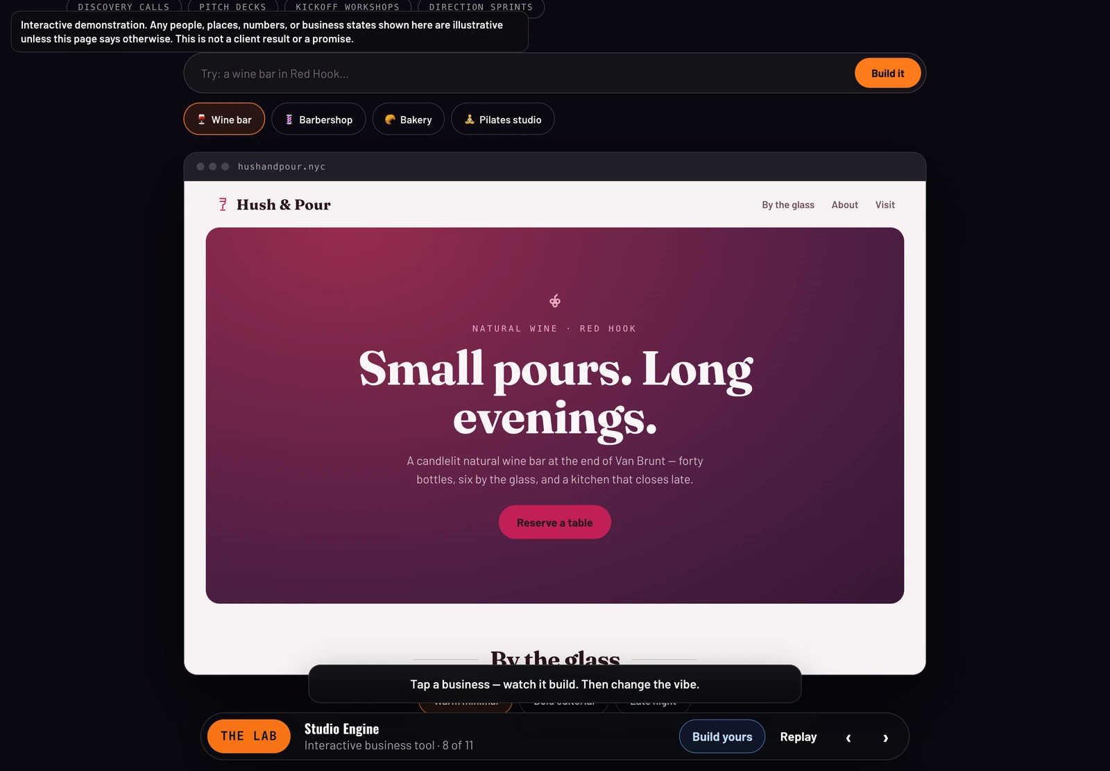 The bright bakery website sketch made in Studio Engine, with bold type and a warm orange illustration.