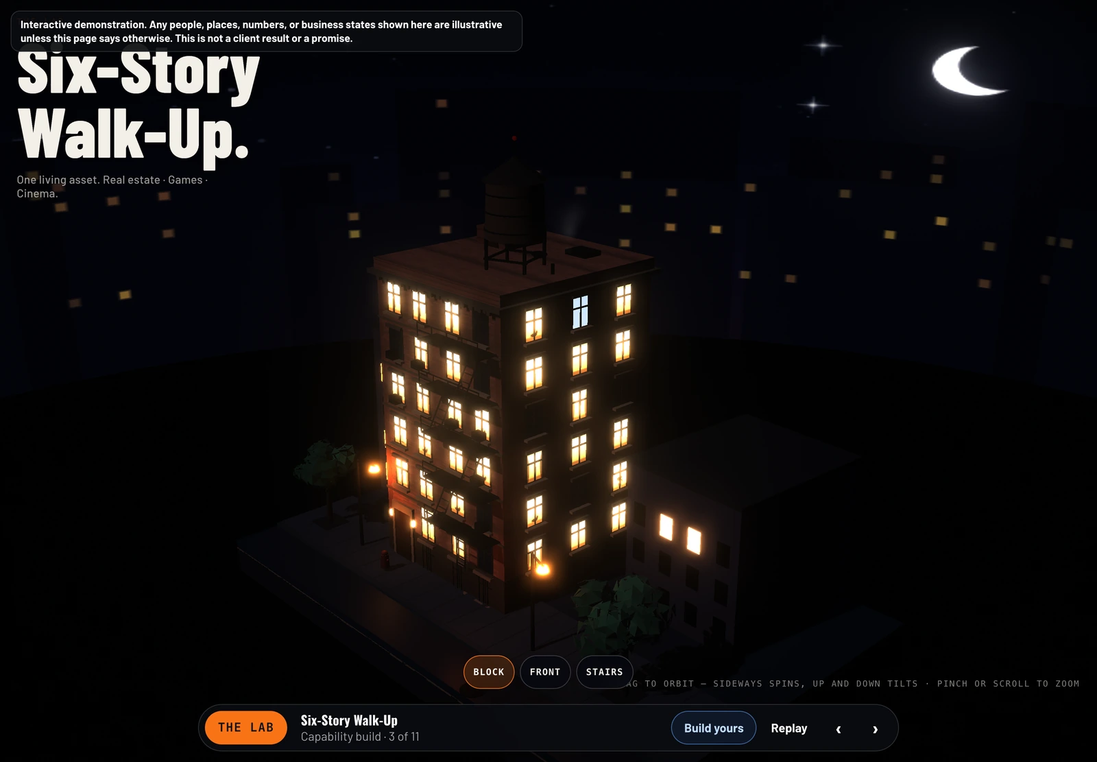 Warm windows, brickwork, and fire escapes on the interactive New York walk-up.
