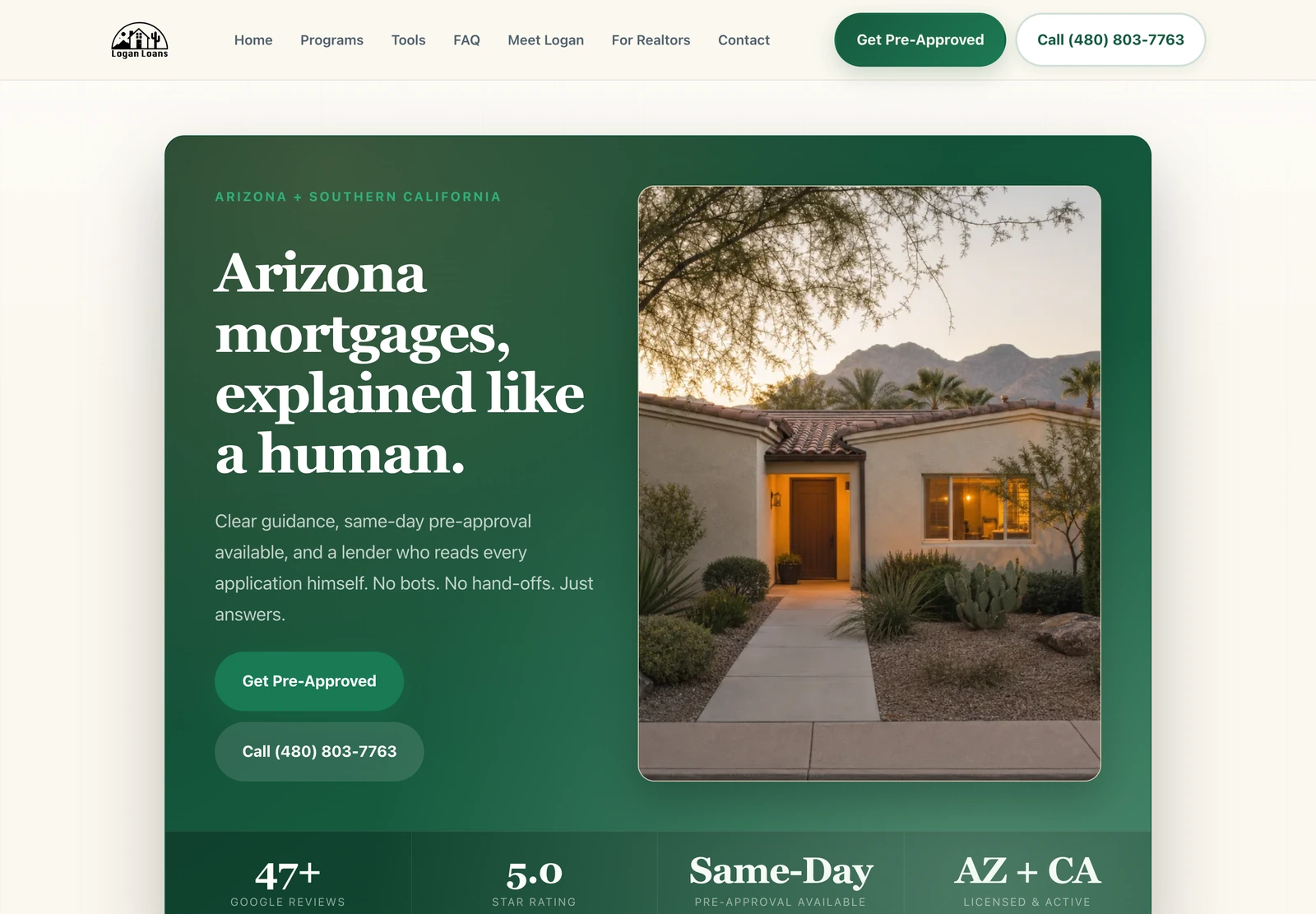 Logan Loans information website on desktop.