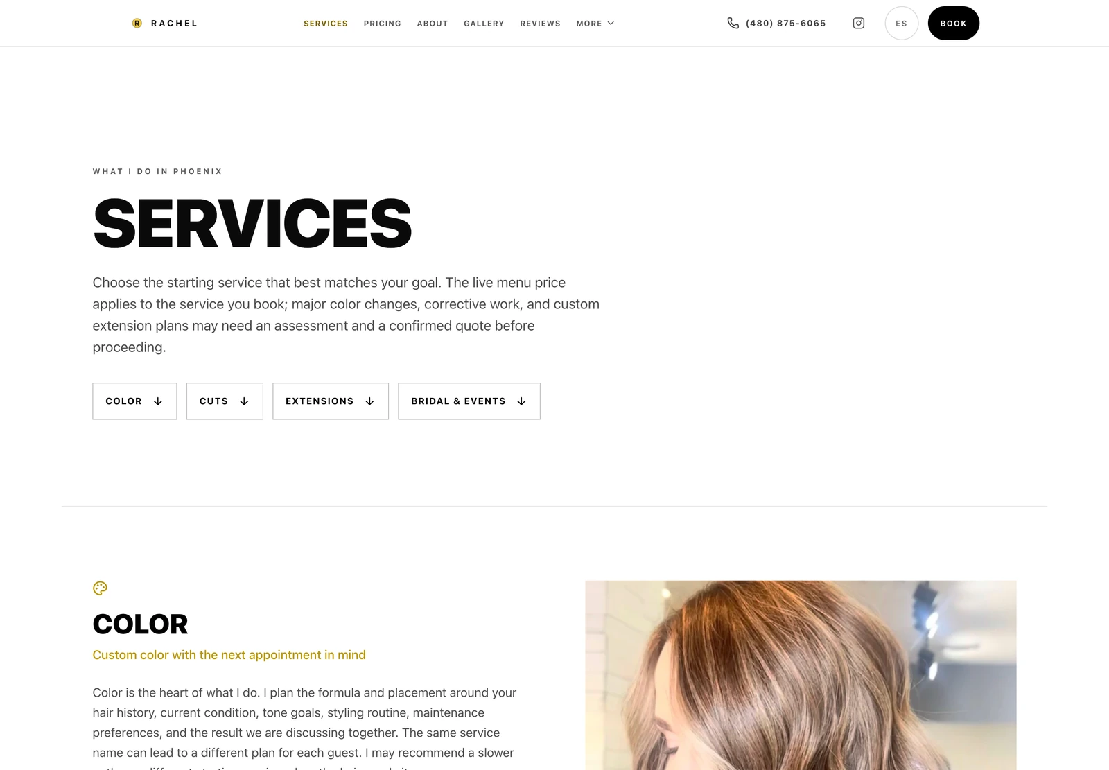 Hair By Rachel website capture published in the Little Fight NYC case study.