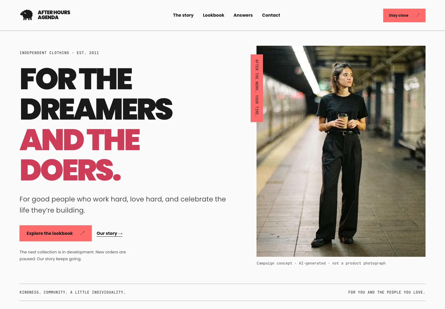 After Hours Agenda production homepage on desktop.