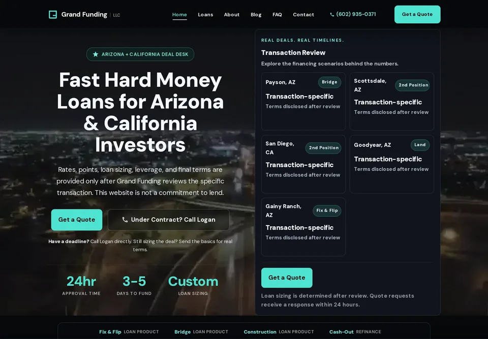 Grand Funding information website on desktop.