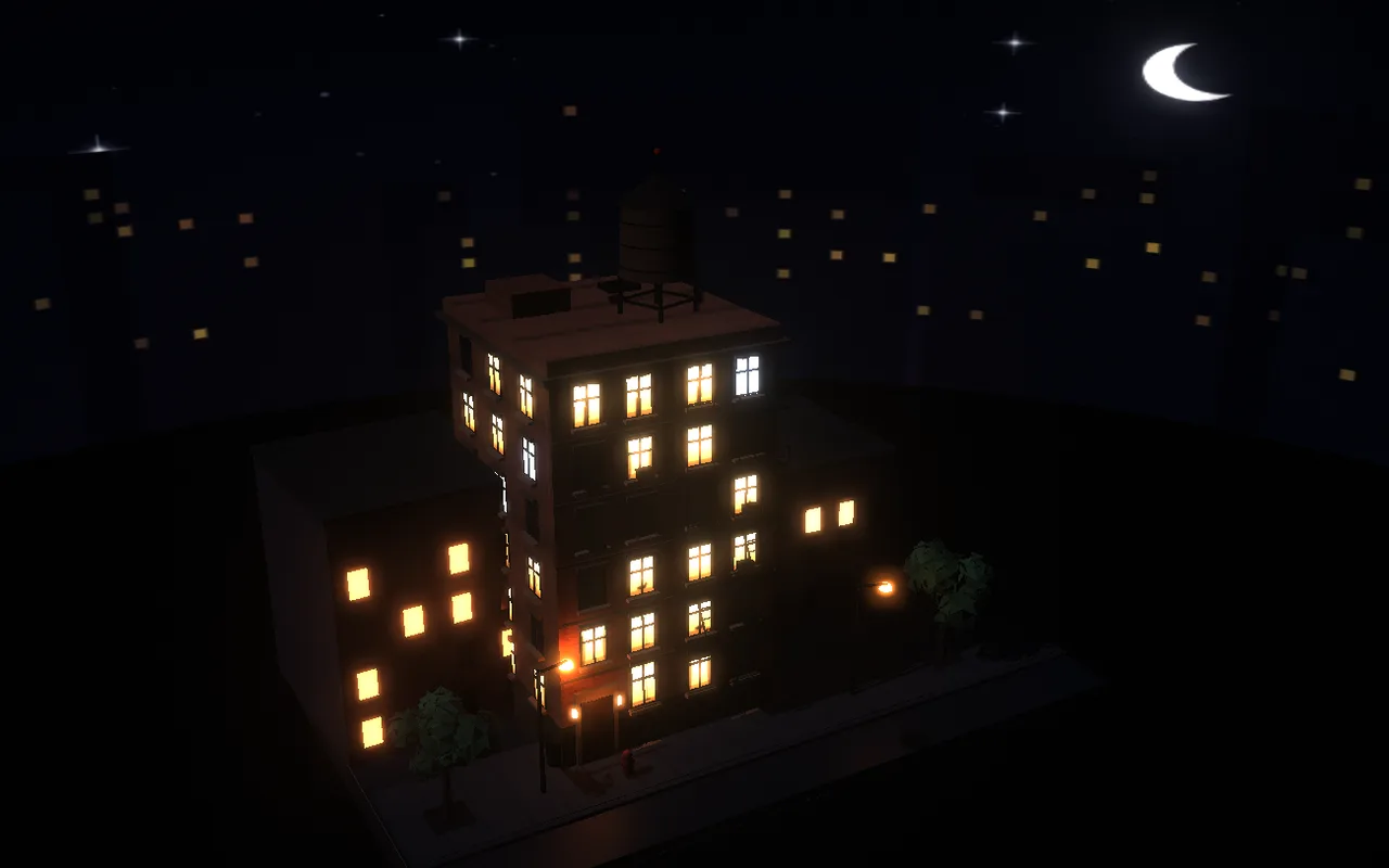 Six-Story Walk-Up at night