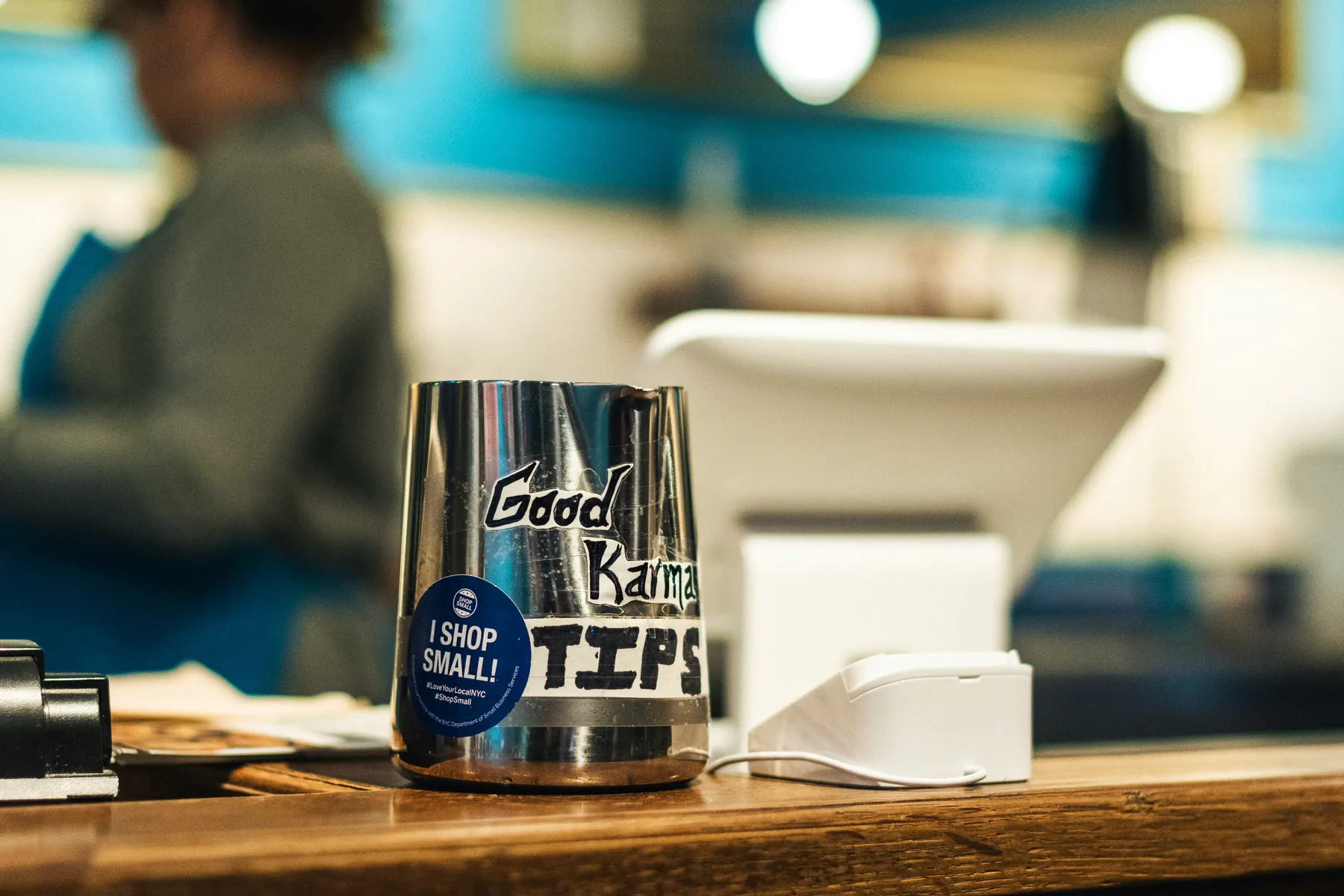 A point-of-sale counter in a New York small business