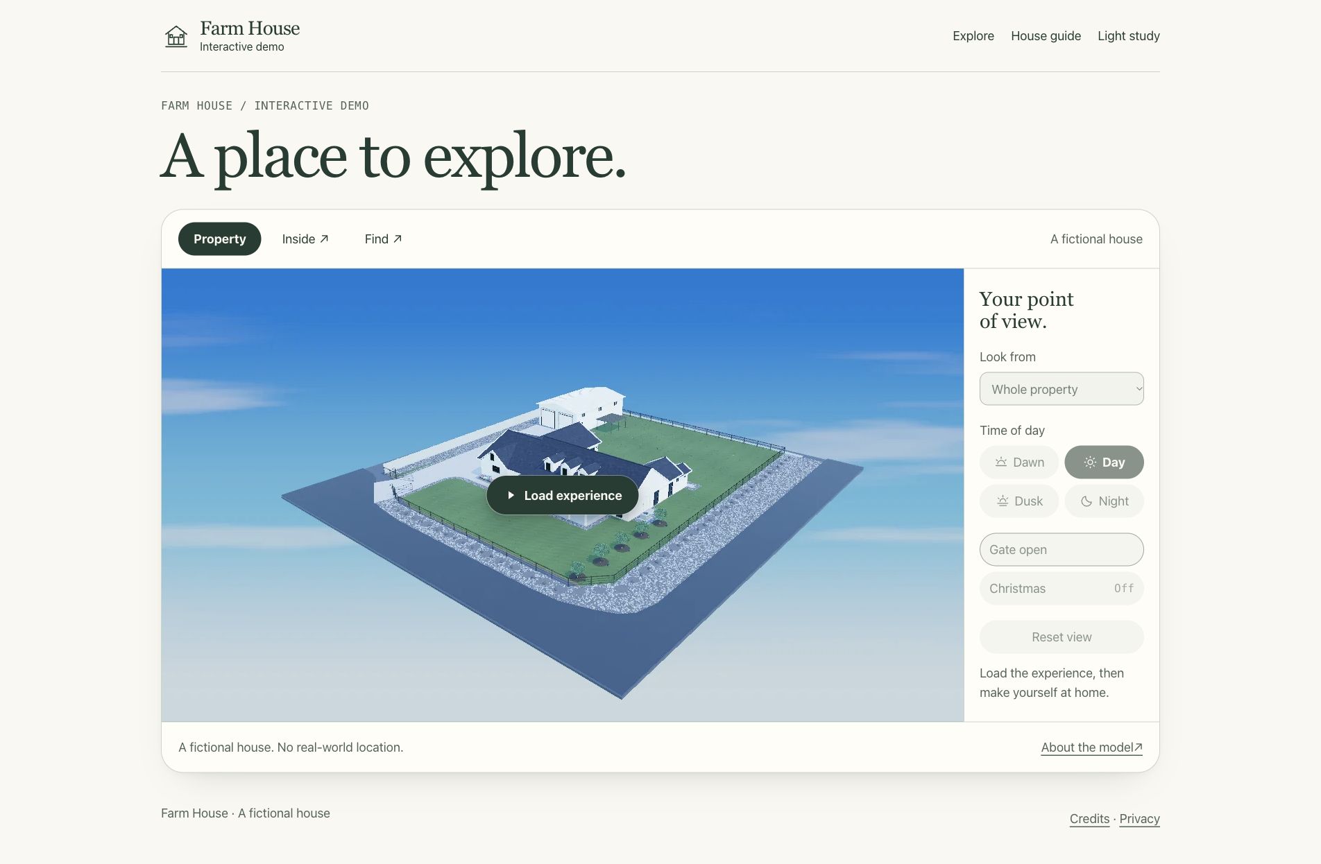 A fictional Farm House exterior model with a house, barn, gardens, and paths.