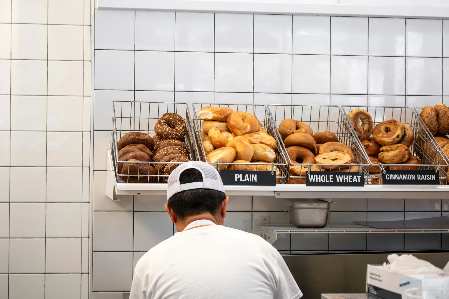 Neighborhood bagel shop storefront in East Village.